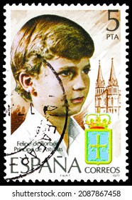 MOSCOW, RUSSIA - NOVEMBER 7, 2021: Postage Stamp Printed In Spain Shows Crown Prince Philip Of Borbon, Prince Of Asturias, Circa 1977