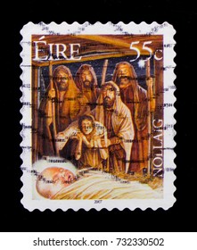 MOSCOW, RUSSIA - OCTOBER 1, 2017: A stamp printed in Ireland shows The Adoration of the Shepherds, Christmas 2007 serie, circa 2007