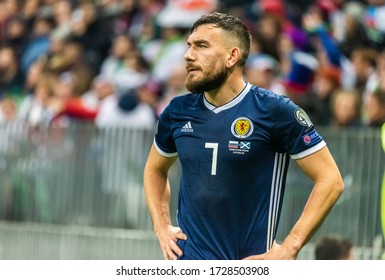 Moscow, Russia – October 10, 2019. Scotland National Football Team Winger Robert Snodgrass During UEFA Euro 2020 Qualification Match Russia Vs Scotland (4-0) In Moscow.