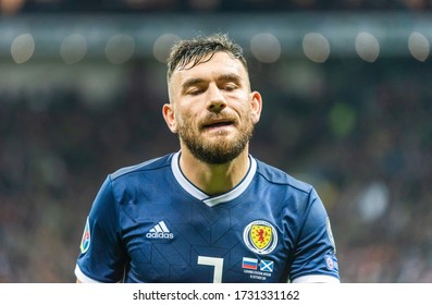 Moscow, Russia – October 10, 2019. Scotland National Football Team Winger Robert Snodgrass During UEFA Euro 2020 Qualification Match Russia Vs Scotland (4-0) In Moscow.