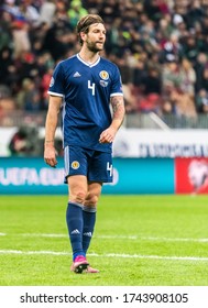 Moscow, Russia – October 10, 2019. Scotland National Football Team Centreback Charlie Mulgrew During UEFA Euro 2020 Qualification Match Scotland Vs Russia (4-0) In Moscow.