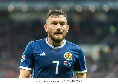 Moscow, Russia – October 10, 2019. Scotland National Football Team Winger Robert Snodgrass During UEFA Euro 2020 Qualification Match Russia Vs Scotland (4-0) In Moscow.