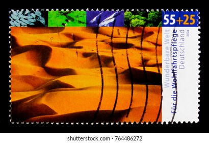 MOSCOW, RUSSIA - OCTOBER 21, 2017: A stamp printed in German Federal Republic shows Desert, Welfare: Wonderful world - climates serie, circa 2004