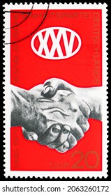 MOSCOW, RUSSIA - OCTOBER 24, 2021: Postage Stamp Printed In Germany Devoted To 25 Years Of SED, Socialist Unity Party Of Germany, Circa 1971