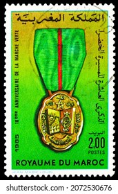 MOSCOW, RUSSIA - OCTOBER 24, 2021: Postage Stamp Printed In Morocco Shows Green March, Serie, Circa 1985