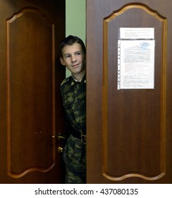 MOSCOW, RUSSIA - OCTOBER 24,2013:Unknown Cadet Of The Cadet Corps Of The Police.Cadet Corps - Initial Military Training School With The Full Board To Prepare Youth For A Military Career.