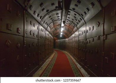 Moscow, Russia - October 25, 2017: Tunnel at Bunker-42, anti-nuclear underground facility built in 1956 as command post of strategic nuclear forces of Soviet Union.