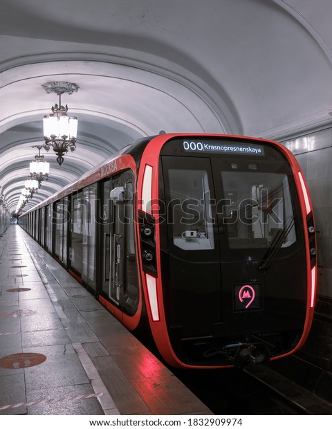 Moscow,\
Russia - October 6, 2020: Modern subway\
car