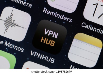 Moscow, Russia - October, 9: The VPNhub Applications Is Seen On An IPhone.  The New Free VPN From Pornhub