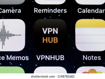 Moscow, Russia - October, 9: The VPNhub Applications Is Seen On An IPhone.  The New Free VPN From Pornhub