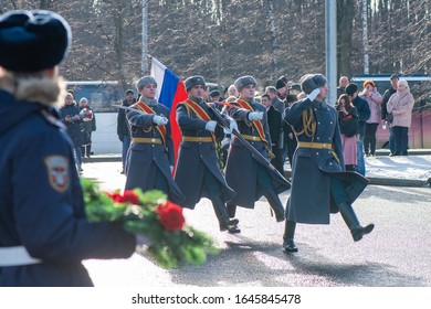 
MOSCOW, RUSSIA, POKLONNAYA HILL-FEBRUARY 15, 2020: Solemn Ceremony Of Laying Flowers At The Monument To Soldiers-internationalists/26th Anniversary Of The Withdrawal Of Soviet Troops From Afghanistan