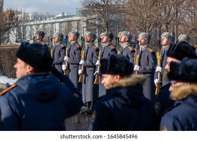 
MOSCOW, RUSSIA, POKLONNAYA HILL-FEBRUARY 15, 2020: Solemn Ceremony Of Laying Flowers At The Monument To Soldiers-internationalists/26th Anniversary Of The Withdrawal Of Soviet Troops From Afghanistan