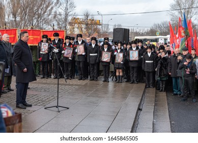 
MOSCOW, RUSSIA, POKLONNAYA HILL-FEBRUARY 15, 2020: Solemn Ceremony Of Laying Flowers At The Monument To Soldiers-internationalists/26th Anniversary Of The Withdrawal Of Soviet Troops From Afghanistan