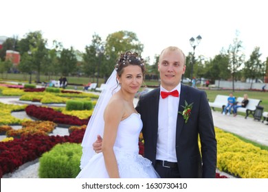 Moscow, Russia - Sept 29, 2019: Young Happy Wedding Couple.