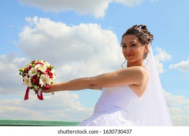 Moscow, Russia - Sept 29, 2019: Young Happy Wedding Couple.