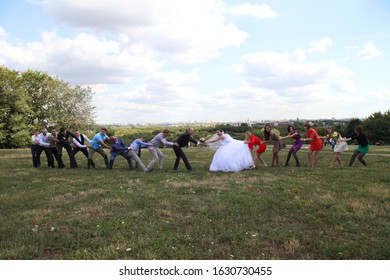 Moscow, Russia - Sept 29, 2019: Young Happy Wedding Couple.