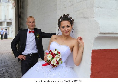 Moscow, Russia - Sept 29, 2019: Young Happy Wedding Couple.