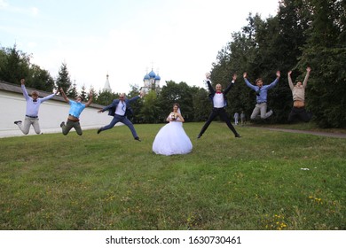 Moscow, Russia - Sept 29, 2019: Young Happy Wedding Couple.