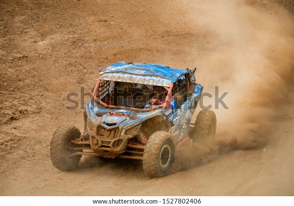 MOSCOW, RUSSIA - SEPTEMBER 14, 2019:\
Semenov,class Side-by-Side TURBO, in the Stage 3 All-Russian\
amateur competitions for owners of all-terrain vehicles and ATVs\
RZR CAMP 2019, MotoPark\
Velyaminovo