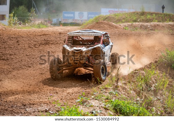 MOSCOW, RUSSIA - SEPTEMBER 14, 2019: Semenov
,class Side-by-Side TURBO, in the Stage 3 All-Russian amateur
competitions for owners of all-terrain vehicles and ATVs RZR CAMP
2019, MotoPark
Velyaminovo