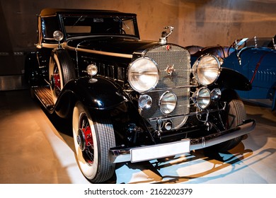 Moscow, Russia — September 17 2014: Cadillac V-12 Retro car stands in an exhibition at museum