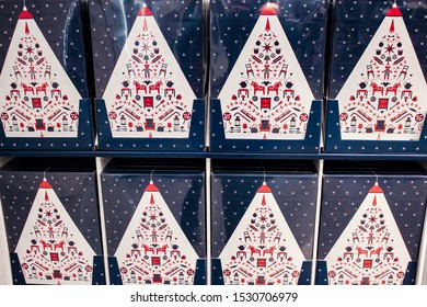 Moscow, Russia, September 2019: Boxes With Chocolate Advent Calendar In IKEA Store