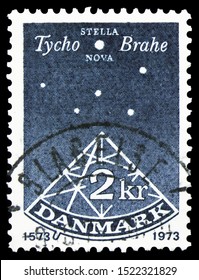 MOSCOW, RUSSIA - SEPTEMBER 22, 2019: Postage Stamp Printed In Denmark Shows Nova Stella, Serie, Circa 1973