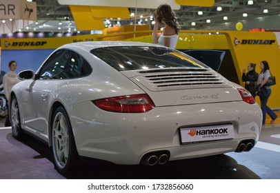 Moscow / Russia - September 8, 2012: Moscow International Automobile Salon. White Porsche Car.