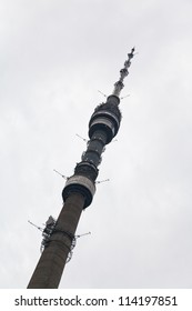 MOSCOW, RUSSIA - SEPTEMBER,22: Ostankino Television Tower In Overcast Day.The Tower Standing 540.1 Metres Tall, Ostankino Was Designed By Nikolai Nikitin. In Moscow, Russia On September 22, 2012