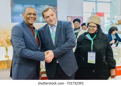 Moscow, Russia, VDNH- OCTOBER 4-7, 2017: Russian Agro-industrial Exhibition Golden Autumn. Representative Ryazan Region- Delegation Of South Africa: Ace Magashule And Olly Mlamleli