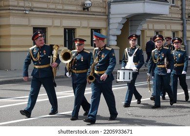 MOSCOW, RUSSIA-MAY 7, 2022:Military Musicians After The Dress Rehearsal Of The Victory Day Parade On Red Square