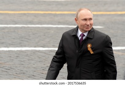 MOSCOW, RUSSIA-MAY 9, 2021:President of the Russian Federation Vladimir Putin on Moscow's Red Square during the celebration of the 76th anniversary of the Victory