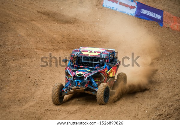 MOSCOW, RUSSIA-SEPTEMBER 14, 2019: Zakhozhy\
187,class Side-by-Side TURBO, in the Stage 3 All-Russian amateur\
competitions for owners of all-terrain vehicles and ATVs RZR CAMP\
2019,MotoPark\
Velyaminovo