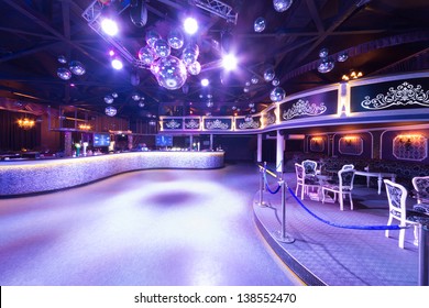 MOSCOW - SEP 21: The interior of one of the rooms of the nightclub Base with mirror balls  on September 21, 2012 in Moscow, Russia.