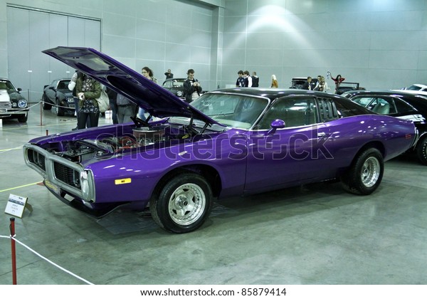 MOSCOW - SEPTEMBER 16: Dodge Challenger\
1974 at the international exhibition of the technical antiques on\
September 16, 2011 in Moscow,\
Russia