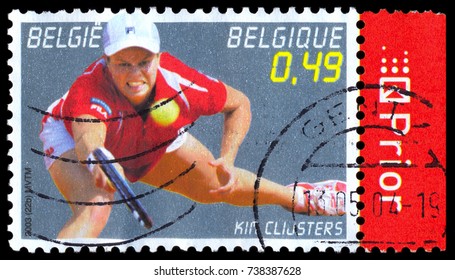 MOSCOW, September 2, 2017:  A Post Stamp Printed In Belgium Shows Tennis Player, Kim Clijsters, Circa 2003