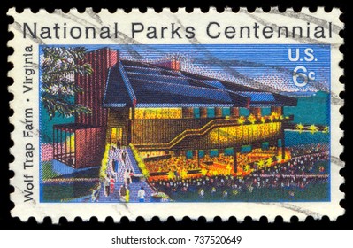 MOSCOW, September 2, 2017: USA - CIRCA 1972: A Stamp Printed In United States Of America Shows Wolf Trap Farm, Virginia, National Park Centennial, Circa 1972