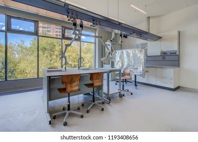 Moscow, September 2018: empty chemistry laboratory in a middle school 