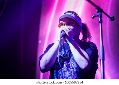 MOSCOW-3 JUNE,2015:Felix Lahuti beatboxing on stage. Beat box show in the night club