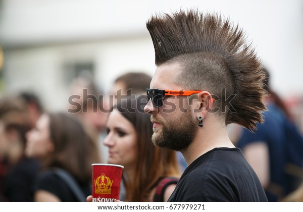 Moscow4 July2017punk Rock Man Iroquois Haircutstylish Stock Photo