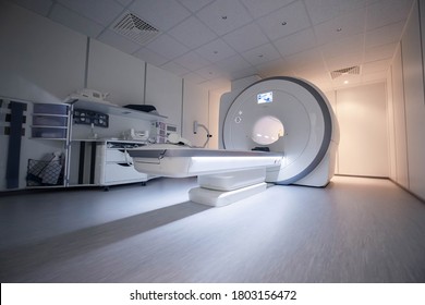 MOSCOW/RUSSIA - 10.07.2020: A sophisticated MRI Scanner at hospital. MRI machine. Hospital interior