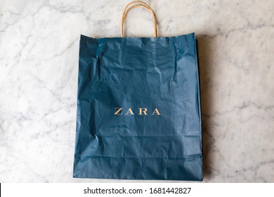 Moscow/Russia - 11.05.2019:Zara Paper Bag On Marble Background