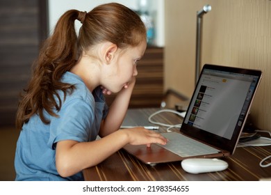 MoscowRussia - august, 30, 2022: School girl  is studying online. Home schooling. Distance education.  - Shutterstock ID 2198354655