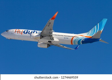 MOSCOW-RUSSIA - FEBRUARY 17, 2015 Flydubai Airlines aircraft taking off at Vnukovo International Airport