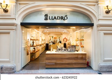 Moscow,Russia- March 23,2017:  Lladro store with sets of figurines on showcase inside GUM (main universal store) on March 23,2017 in Moscow, Russia.