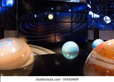 MOSCOW,RUSSIA - November 4, 2016: Solar System Model In The Moscow Planetarium