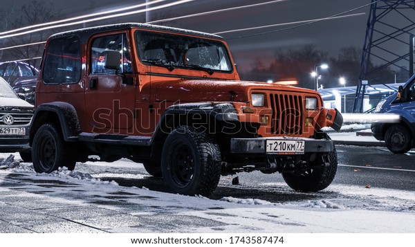Moscow/Russia-01.25.20: Jeep Wrangler is staying\
on\
parking.