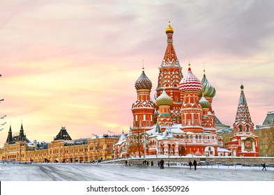 Moscow,Russia,Red square,view of St. Basil's Cathedral in winter - Shutterstock ID 166350926
