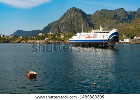 Moskenes Ferry arrival for further transport to Bodo in Moskenes, Lofoten islands, Northern Norway. 