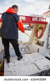 Moskenes, Lofoten Islands, Norway - October 2016:  Fisherman On A Fishing Boat.